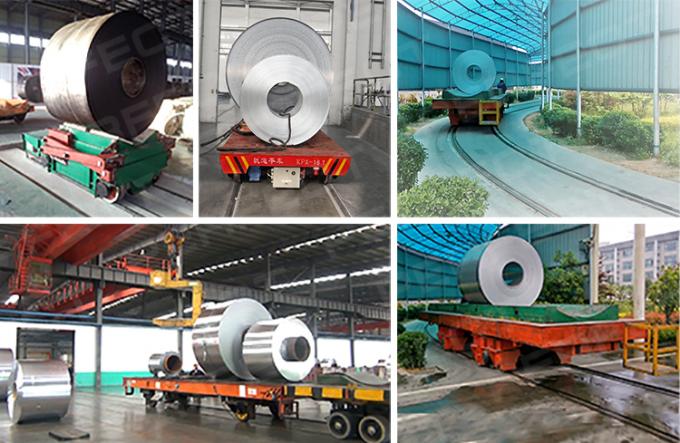Tugas berat hidrolik mengangkat Electric Rail Coil Transfer Trolley untuk pabrik Aluminium Steel Pipe dan koil pengangkutan