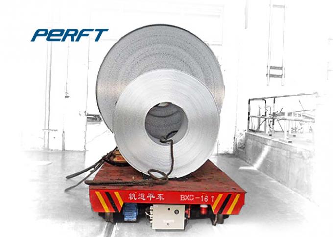 30 ton Carbon Steel Coil Transfer Mobil di Rails Motorized Coil Transfer Trolley digunakan di Pabrik Gudang