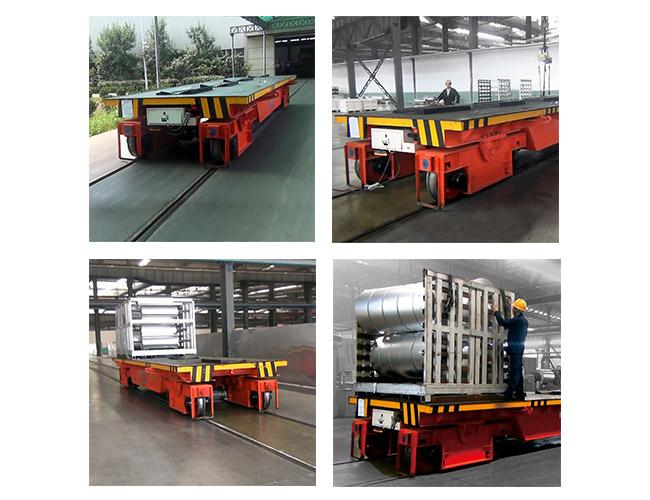 20 ton Carbon Steel Material Transfer Cart Cable Reel Bertenaga coil transfer mobil di Rails